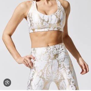 Carbon38 White and Gold Snake-Print High-Waist Leggings